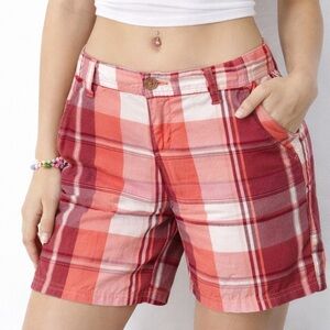 Aeropostale Plaid Shorts Pink Red Cotton Stretch Preppy Y2K Summer 5/6 30” W